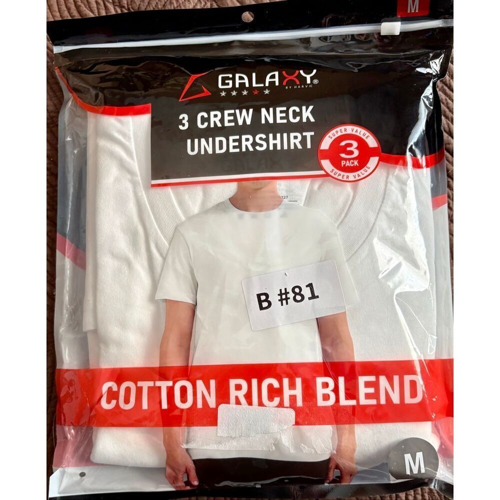 GALAXY By Harvic - NWT - 3-Pack Men's White Crewneck Undershirts in Size MEDIUM